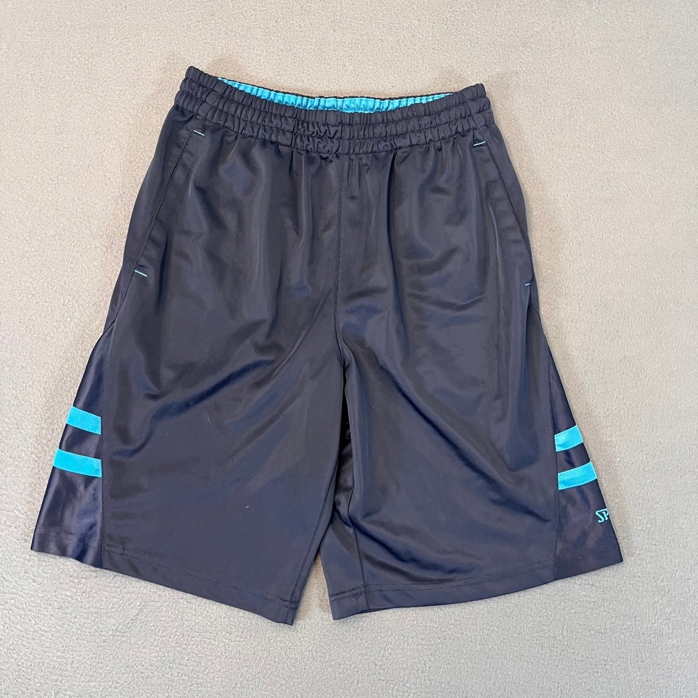 Spalding Basketball Shorts Mens‎ Med Blue Shorts Logo Spellout Stitching 10" Gym